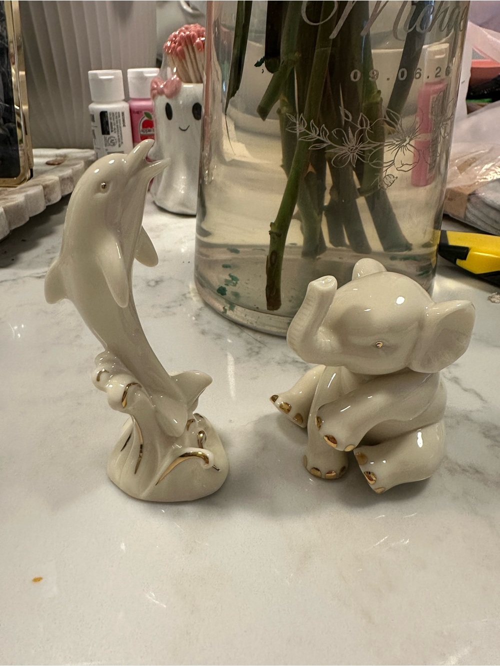 Vintage Lenox Porcelain Elephant and Dolphins figurines
